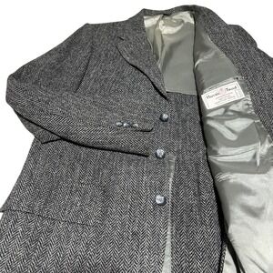 VTG Eddie Bauer Blazer Mens 42 Long Gray Herringbone Harris Tweed Wool